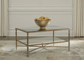 Tampa Furniture Outlet Lutz - Ashley Furniture - Cloverty Coffee Table - Rectangular Cocktail Table / Aged Gold Finish - T440-1